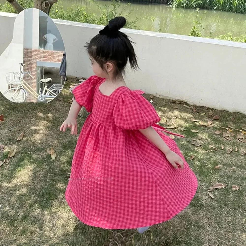Bear Leader – robe mi-longue à carreaux, Rose, avec nœud, élégante, Lolita, pour enfants, grandes fi