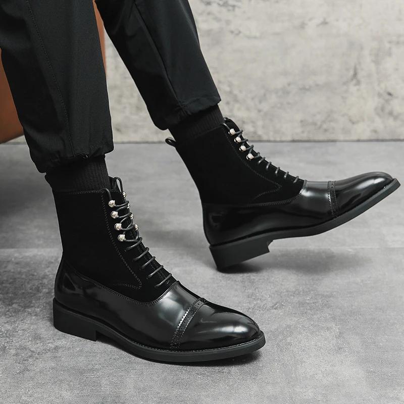 Bottes courtes en cuir de style britannique pour hommes, chaussures décontractées noires, marque, gr
