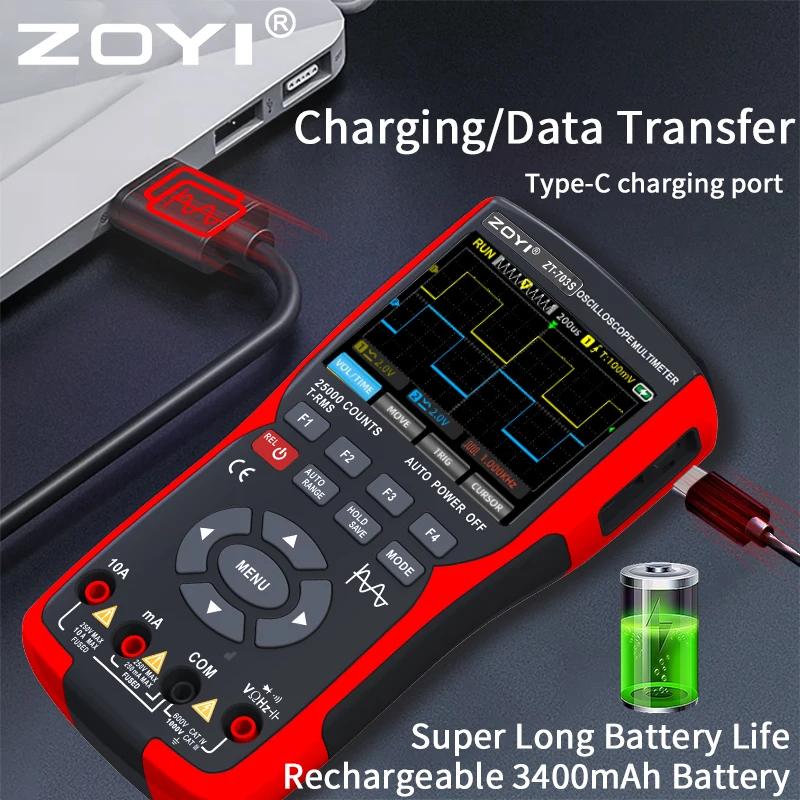 ZOYI ZT-703S multimètre oscilloscope 3 en 1 avec écran IPS de 3,5 pouces, 25000 points, bande passan
