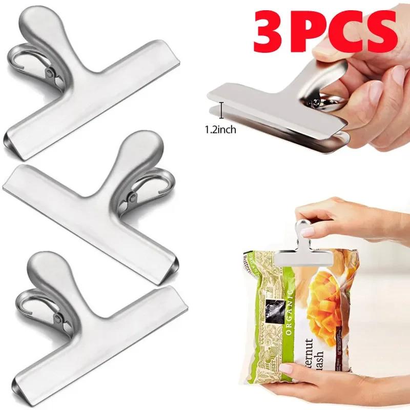 Clips de sac en acier inoxydable pour aliments, 3 pièces, Clips alimentaires en métal argenté robust