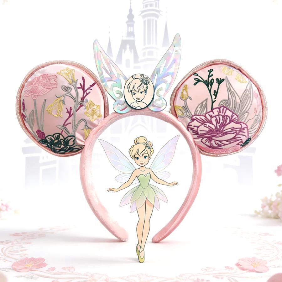 Nouveau serre-tête Disney Minnie Mouse avec oreilles brodées roses, petite clochette, pour cosplay d
