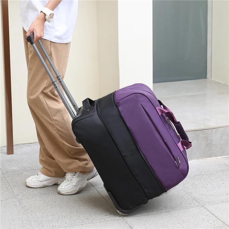 Valise de Voyage à Roulettes de Grande Capacité, Bagage à Roulettes Imperméable en Tissu Oxford, à D