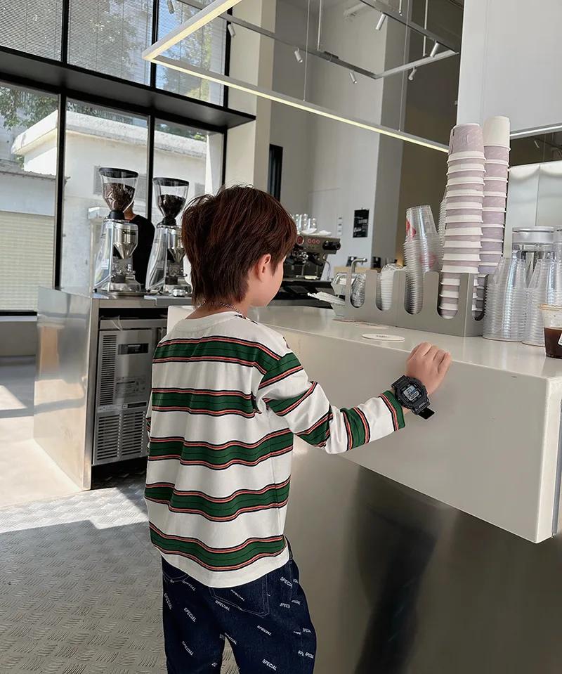 2025 automne enfants vêtements filles manches longues chemises à bascule Cool garçons rayure coton T