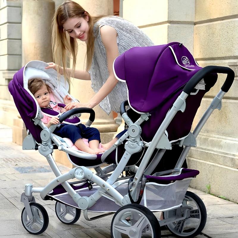 Poussette double haute vue Poussette bidirectionnelle, légère, pliable et peut s'asseoir ou s'allong