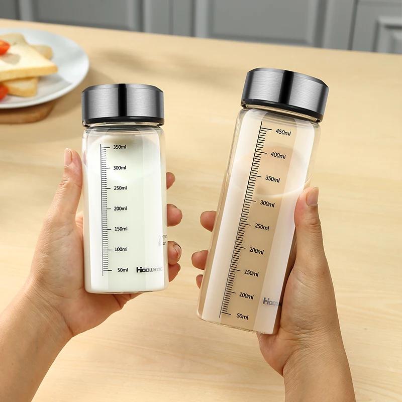 Bouteille d'eau en verre Portable, bouteille de lait chaud, tasse graduée avec couvercle, tasse de t