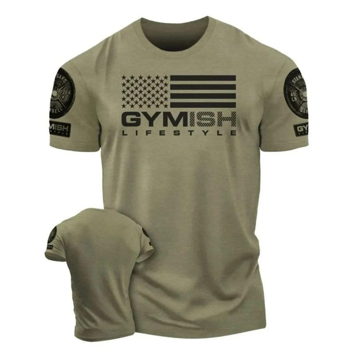 T-shirt col rond confortable et respirant pour hommes, mode d'été, entraînement musculaire, lettre i