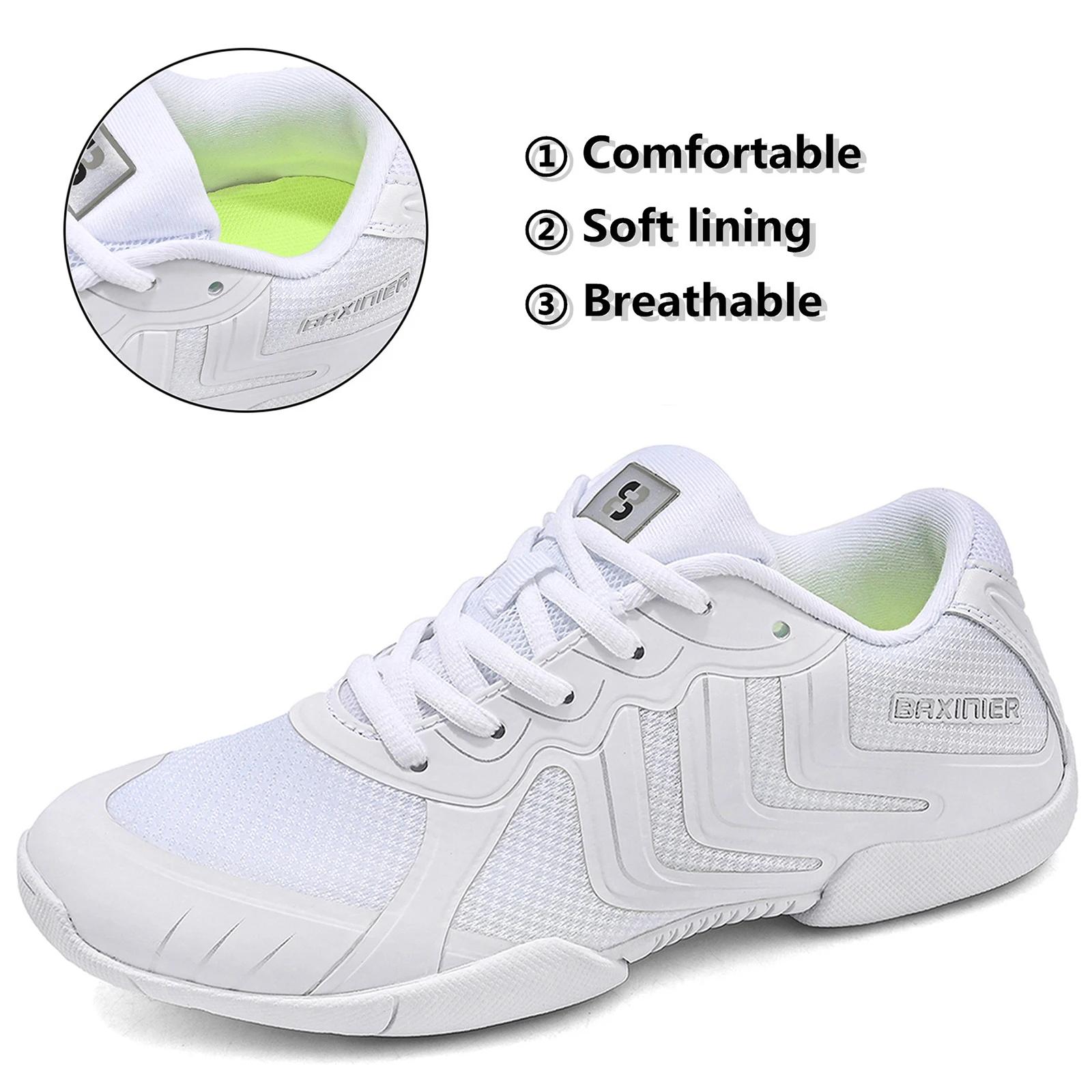 Chaussures de joie blanches BAXINIER pour filles - Baskets danse pom-pom girl respirantes tennis
