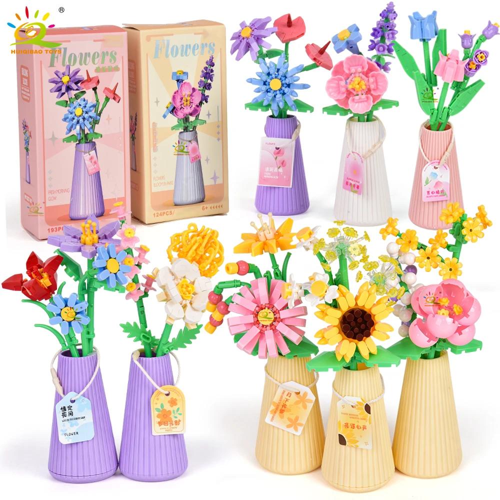 HUIQIBAO MOC Bouquet de fleurs éternelles avec pot Micro bloc de construction tournesol Rose Mini mo