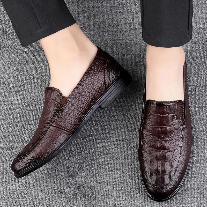 Chaussures décontractées en cuir véritable pour hommes, mocassins d'affaires formels, motif crocodil