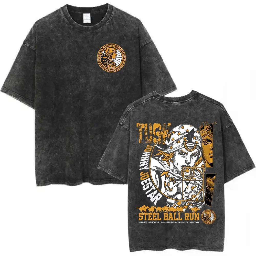 Anime Jojo Bizarre aventure lavé T-shirt STEEL BALL RUN Diego Brando Manga T-shirts hommes femmes co