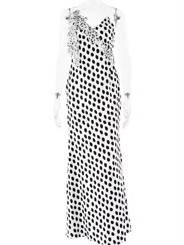 JULISSA MO Sexy dos nu imprimé points fleur femmes robe Maxi Spaghetti sangle robe de soirée automne