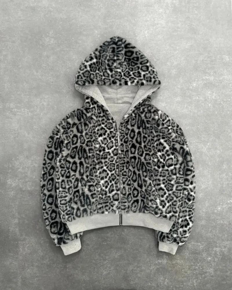 Hip-hop nouveaux vêtements double face Harajuku rétro imprimé léopard à la mode ample sweat à capuch
