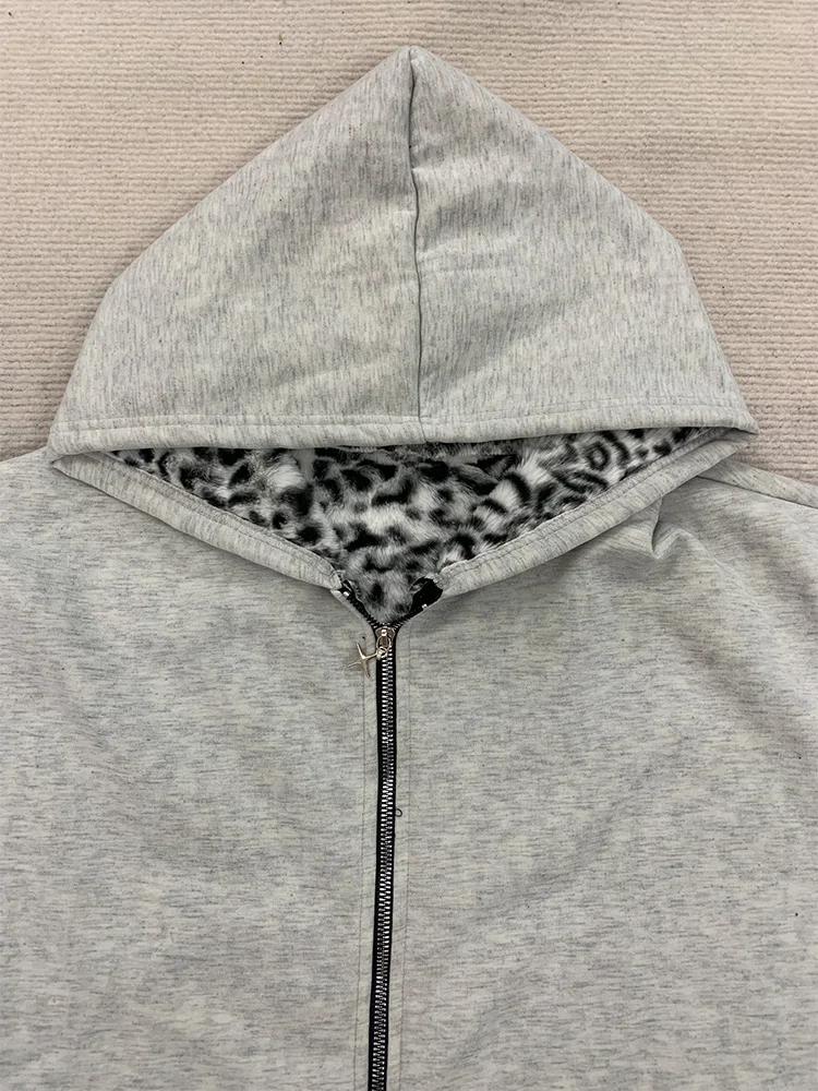 Automne/hiver léopard gris Double face sweat à capuche avec fermeture éclair hommes décontracté haut