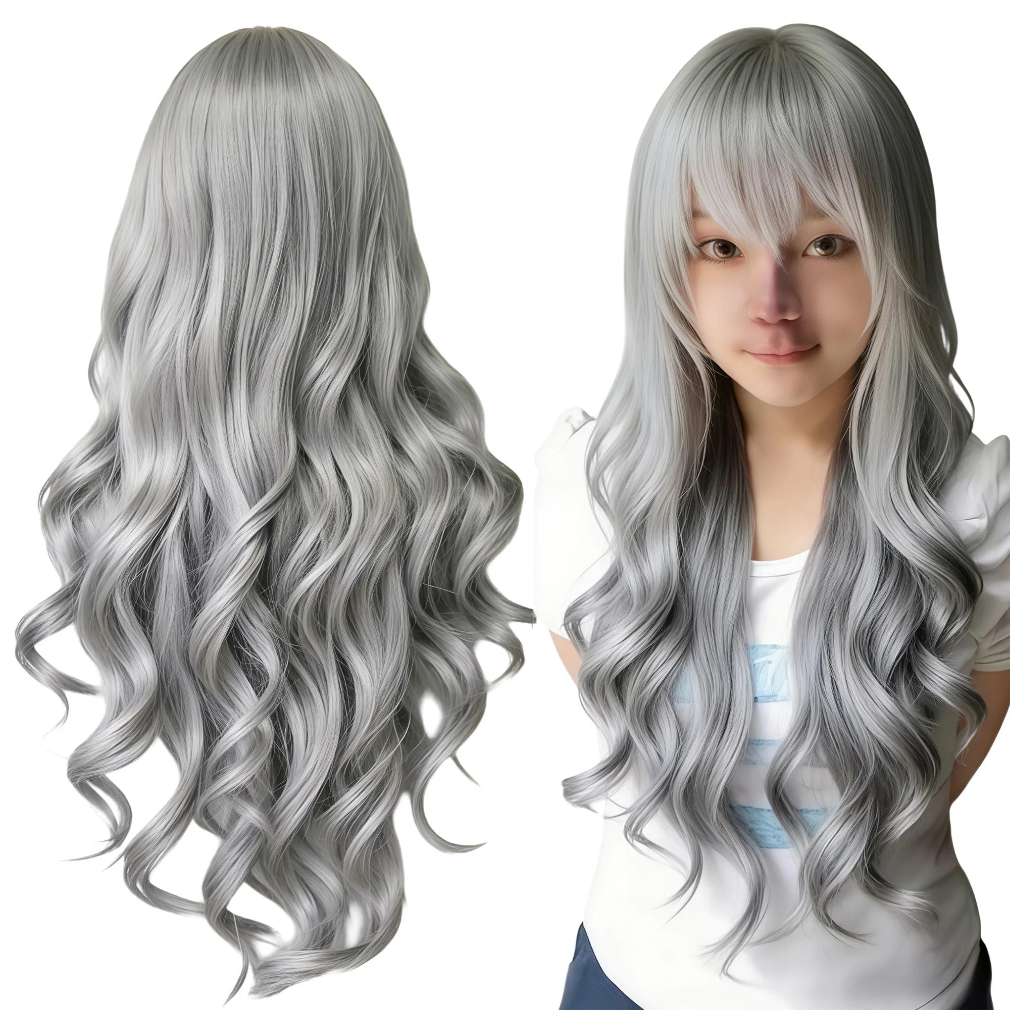 Perruque synthétique longue brune pour cosplay, perruque lolita bouclée, perruque anime, postiche Ch