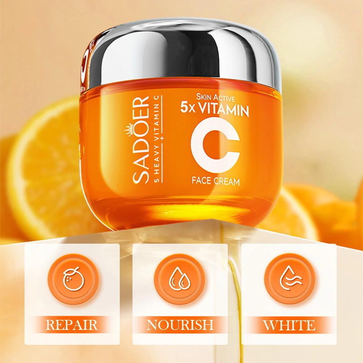 Coffret cadeau de 6 pièces pour soins de la peau à la vitamine C, blanchissant, éclaircissant, hydra