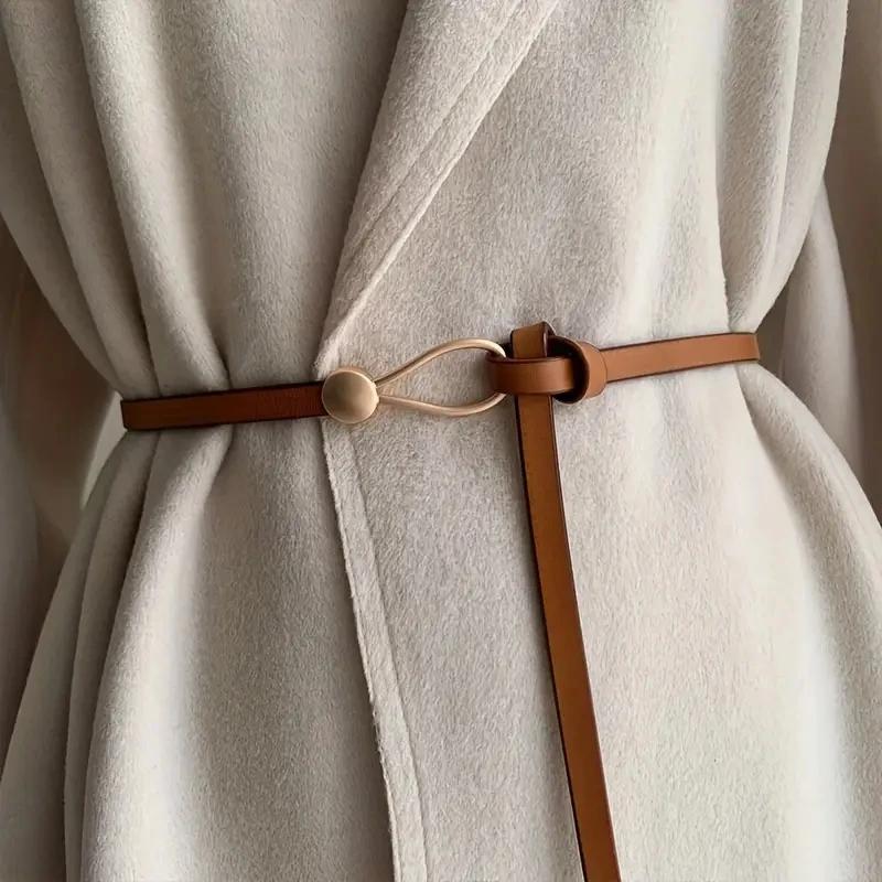 Ceinture nouée vintage sans trou pour femme, ceinture en cuir PU, document solide, environnement déc