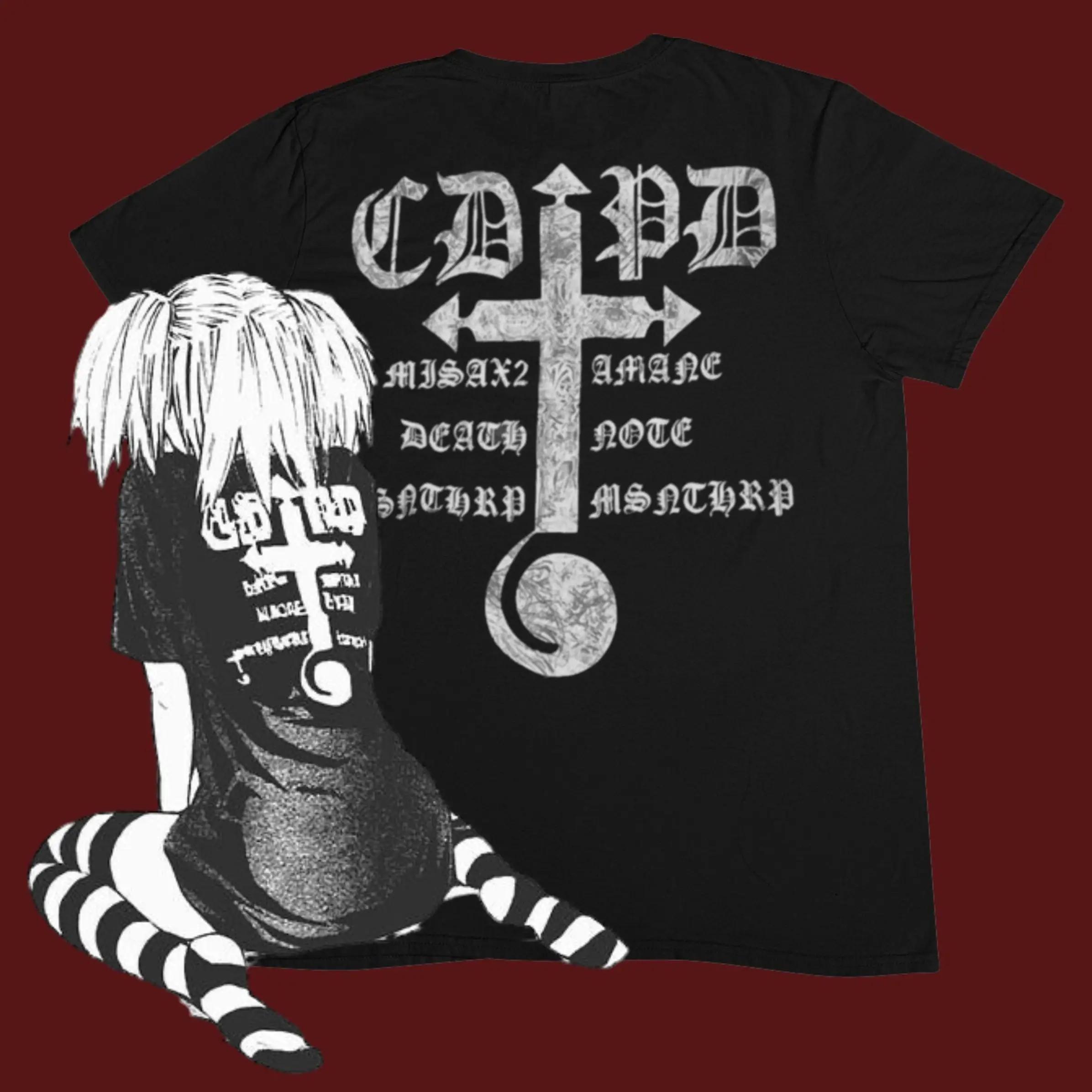 Un incontournable pour les fans d'anime T-shirt gothique avec imprimé tête de mort mystérieux à manc