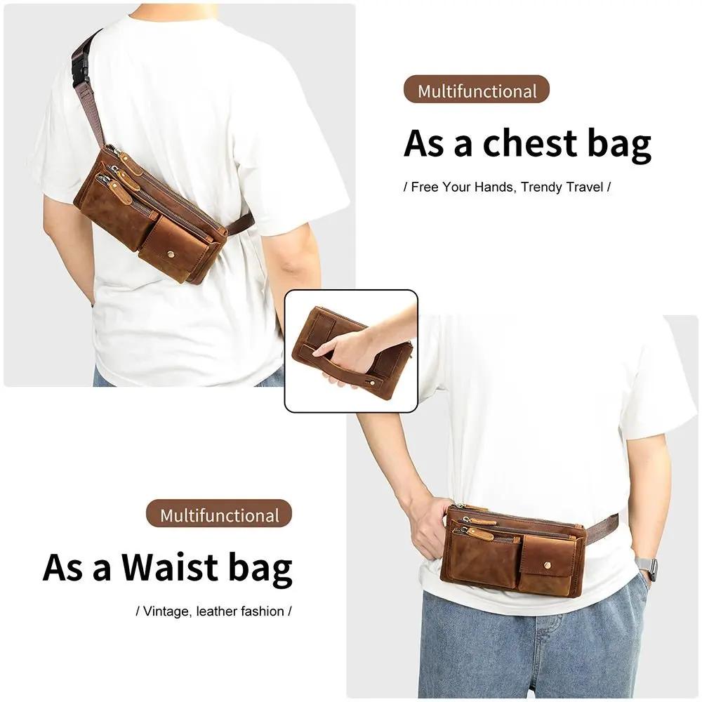 Nouveau sac de taille rétro pour hommes, sac à bandoulière à une épaule en peau de vache pour l'exté