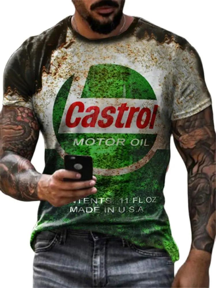 T-shirt à manches courtes imprimé 3D rétro pour hommes, t-shirts vintage, huile, décontracté, moto, 