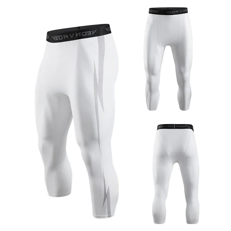 Pantalon de Compression 3/4 pour hommes, Leggings athlétiques Capri secs et Cool, couche de base de 