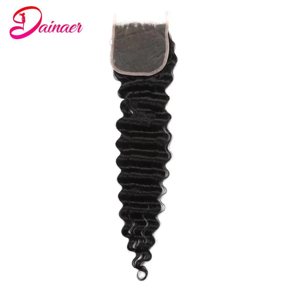 Perruque Lace Closure Deep Wave Brésilienne Remy 100% Naturelle, Cheveux Humains Doux, 4x4, Pre-Pluc