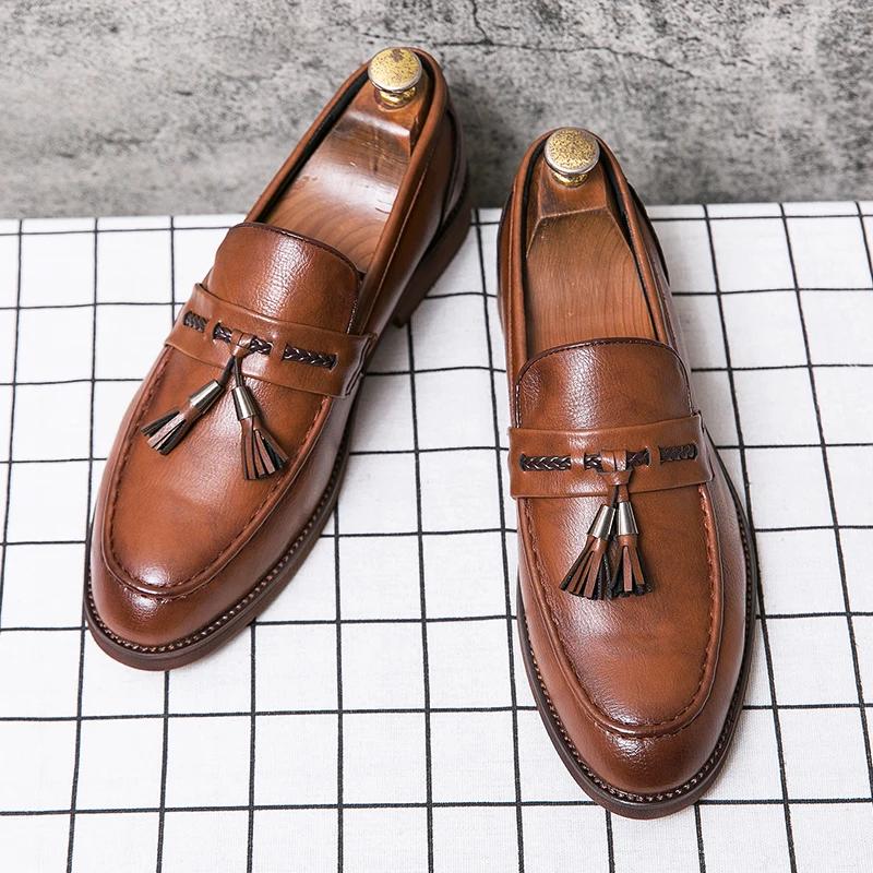 Mocassins décontractés pointus pour hommes, chaussures à franges ald-on, l'offre elles de boeuf, cha