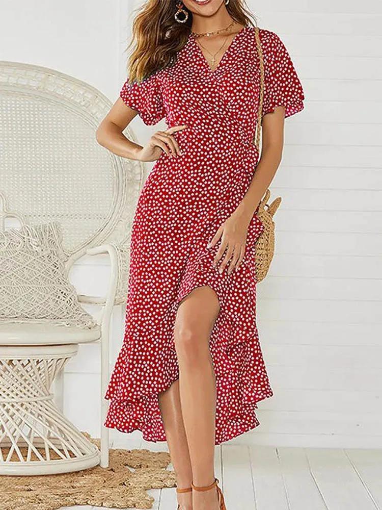 Robe longue en mousseline de soie pour femmes, imprimé floral, style boho, volants ronds, décontract