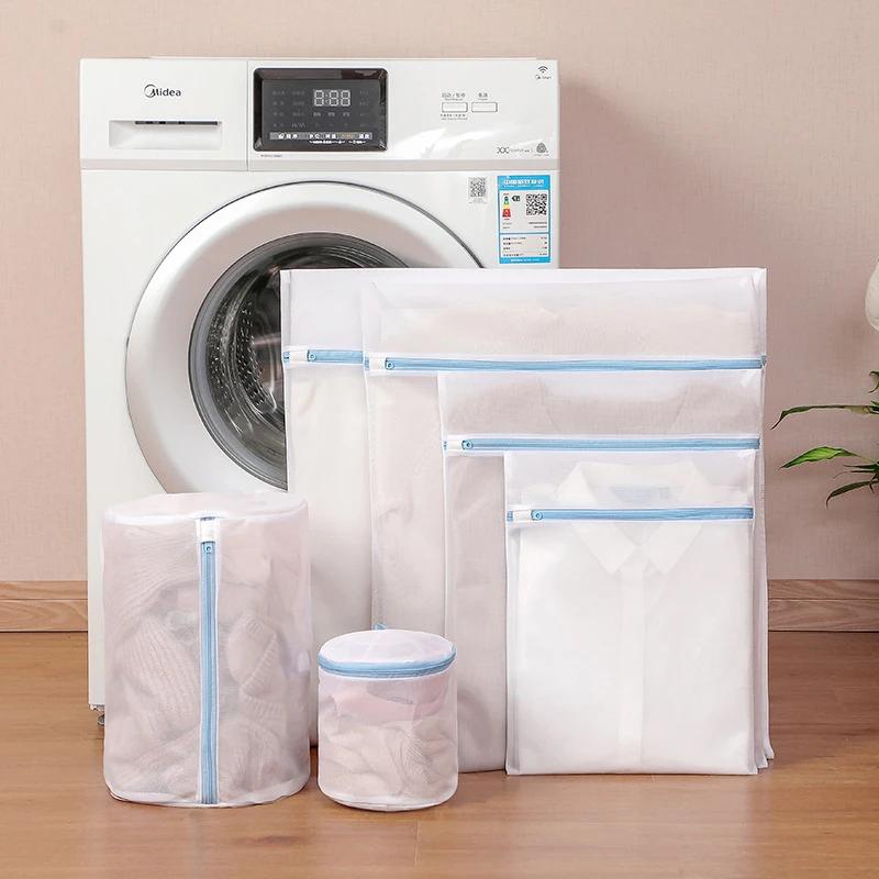 Sac à linge bleu à fermeture éclair, maille Fine, sacs de rangement de haute qualité, nettoyage des 