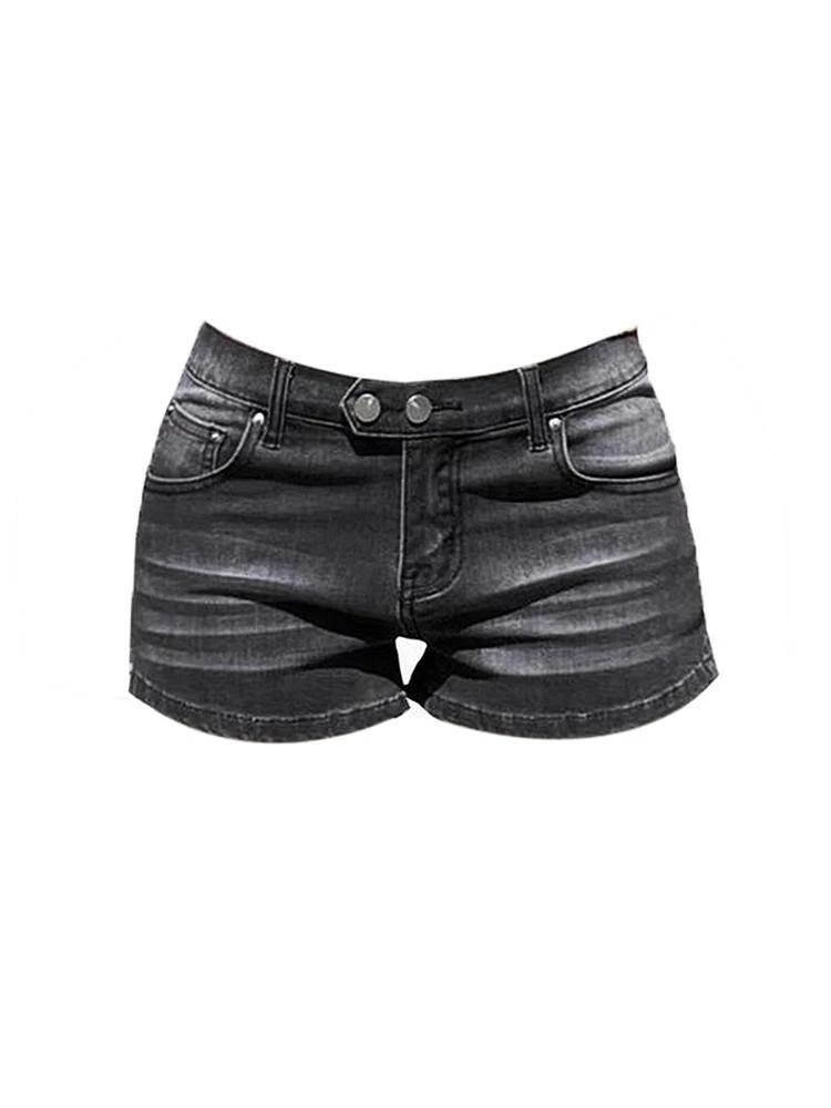 Short en jean gris taille basse pour femme, mini jean, vintage des années 2000, années 90, Y2k, Emo 