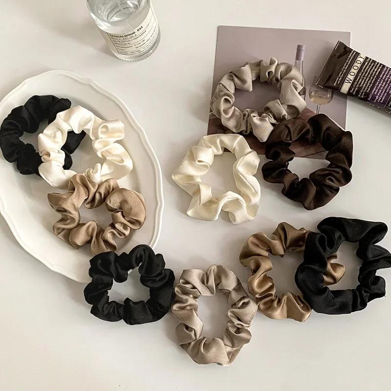 Chouchous plissés en satin pour femmes, bandes élastiques élégantes, cravates pour queue de cheval d