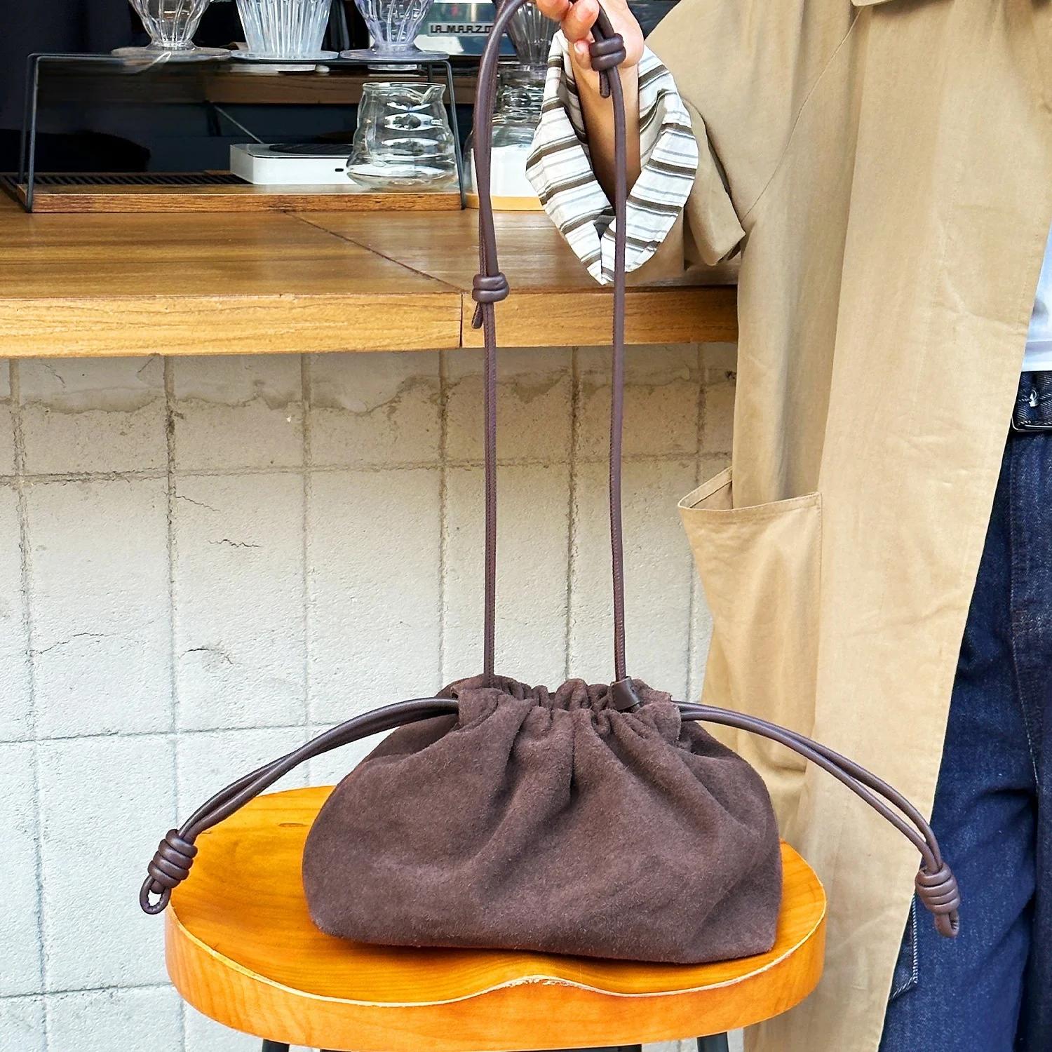Nouvelle mode mat cordon nuage sac mode unique épaule sac à bandoulière rétro daim peau de vache sac