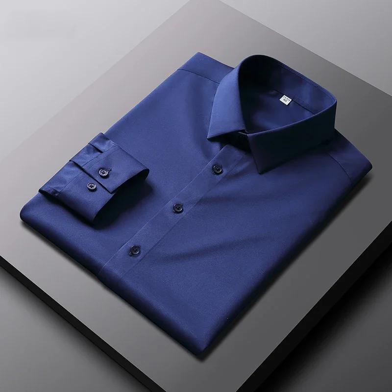 Chemise à manches longues pour hommes, couleur unie, décontractée et à la mode, haut d'affaires sans
