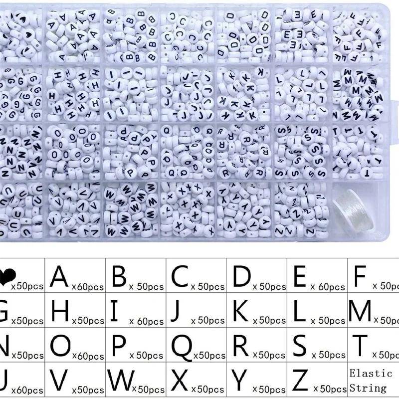 1400 pièces/boîte acrylique Alphabet anglais lettre perles ensemble Kits avec cordons extensibles po