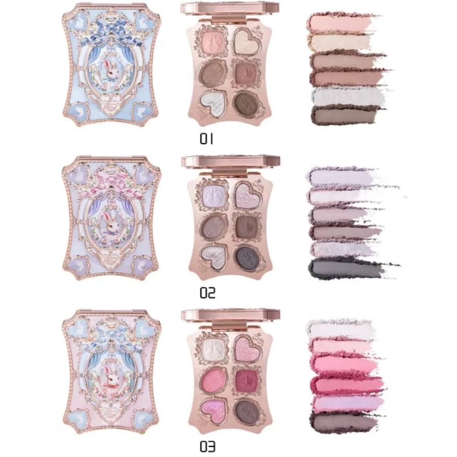 Palette de maquillage pour les yeux Flower Knows Bunny Garden Collection, 6 couleurs, avec pinceau, 