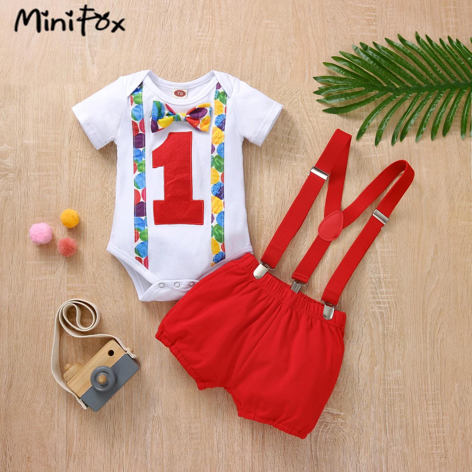 Tenue anniversaire 1 an bébé garçon MiniFox - Body et short à bretelles avec numéro 1 imprimé