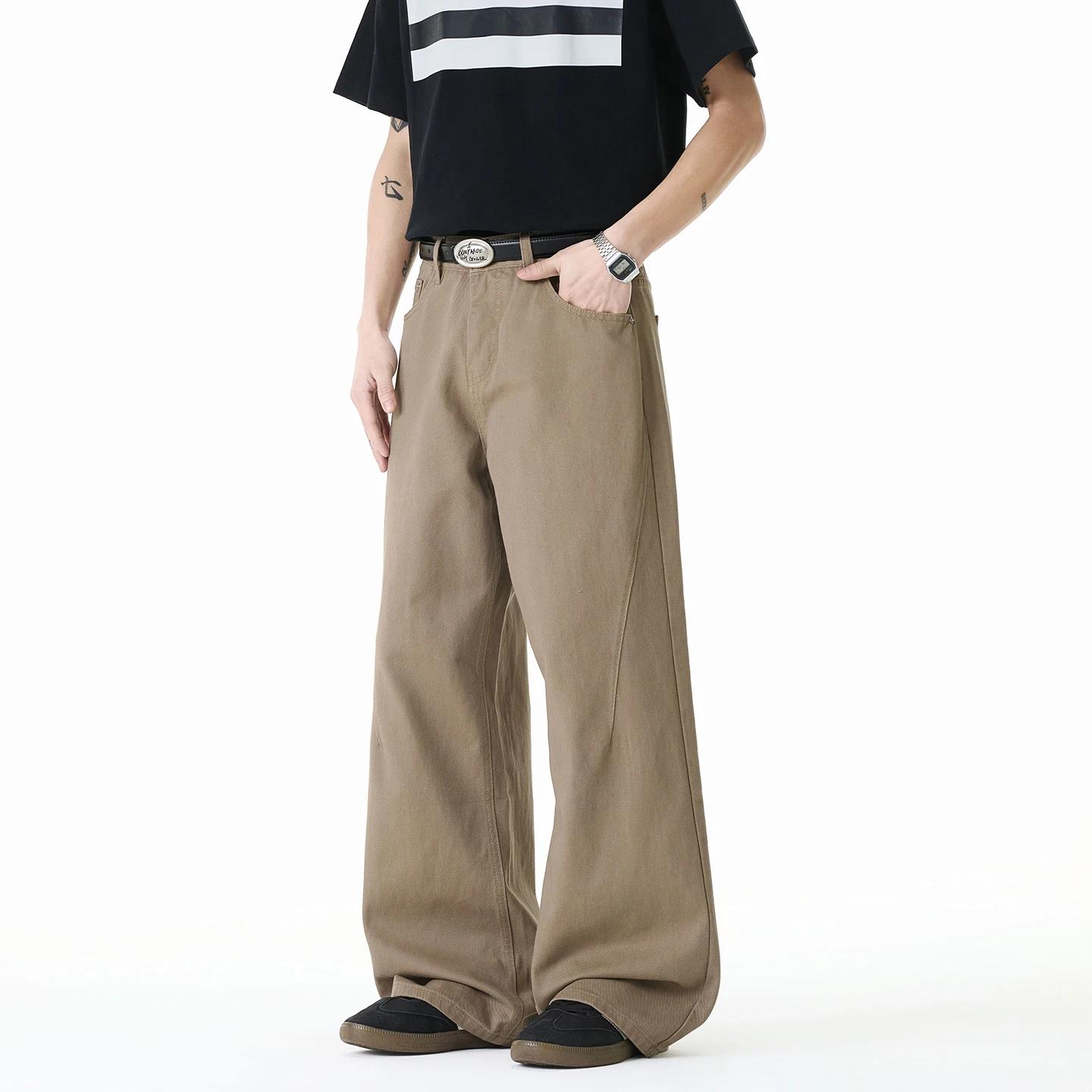 Jean en coton pour homme tendance printemps 2026, coupe large décontractée, longueur au sol, pantalo