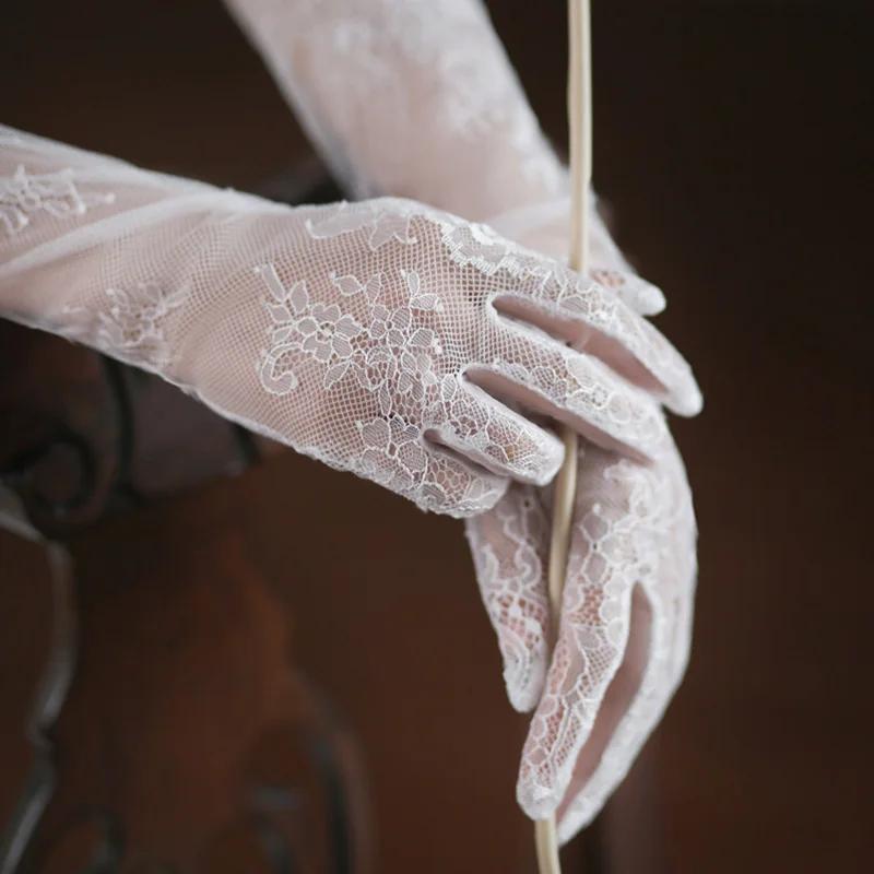 Gants longs en dentelle blanche, maille Sexy, cils, Tulle, coude de mariée, accessoires de Costume d