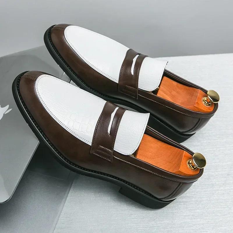 Mocassins de fête pour hommes, couleurs mélangées, chaussures d'affaires en cuir noir et blanc, prod