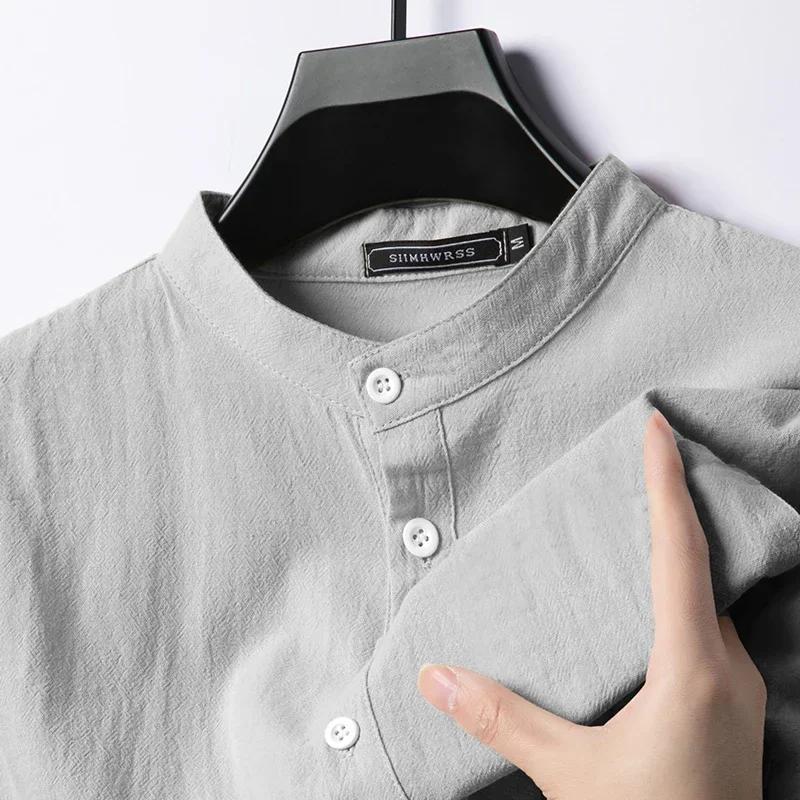 Chemises en coton et lin pour hommes, Streetwear Henley léger à manches longues, chemise de plage re