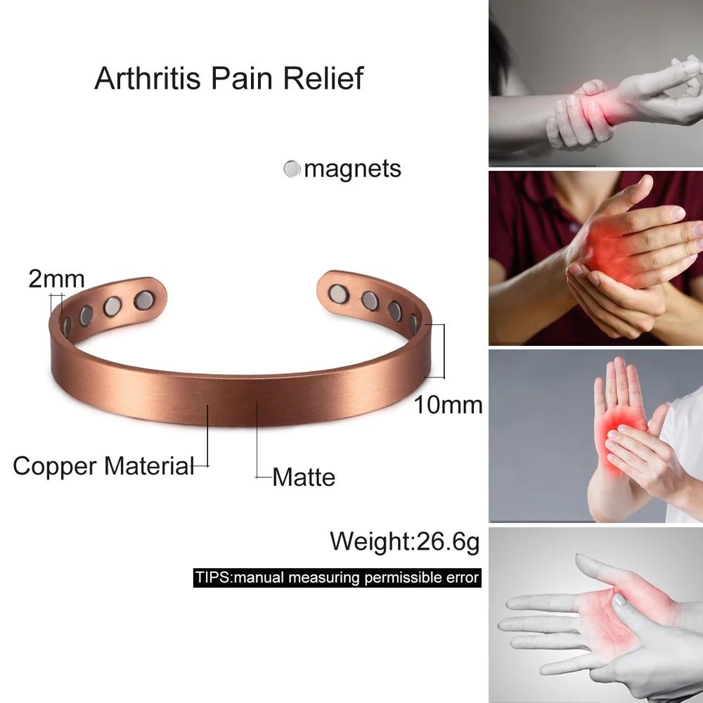 Vinterly-Bracelets magnétiques en cuivre pur pour hommes, réglables arthriquement, manchette ouverte