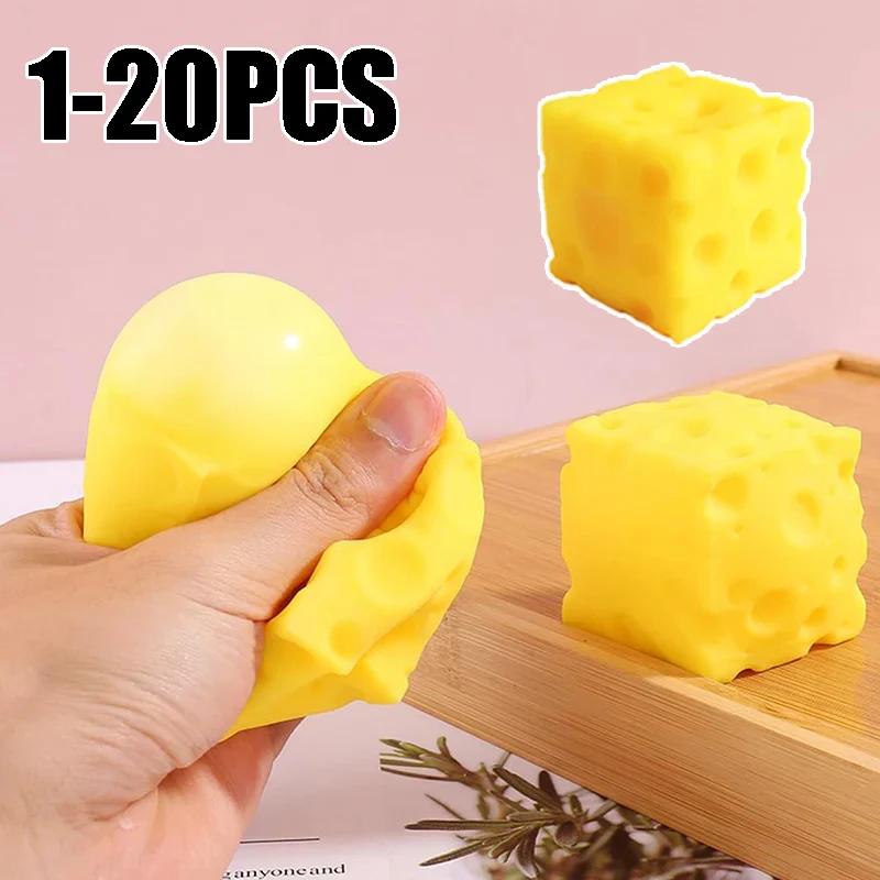 Jouet anti-stress en caoutchouc souple en forme de cube de fromage jaune, nouveauté, rebondissant, p
