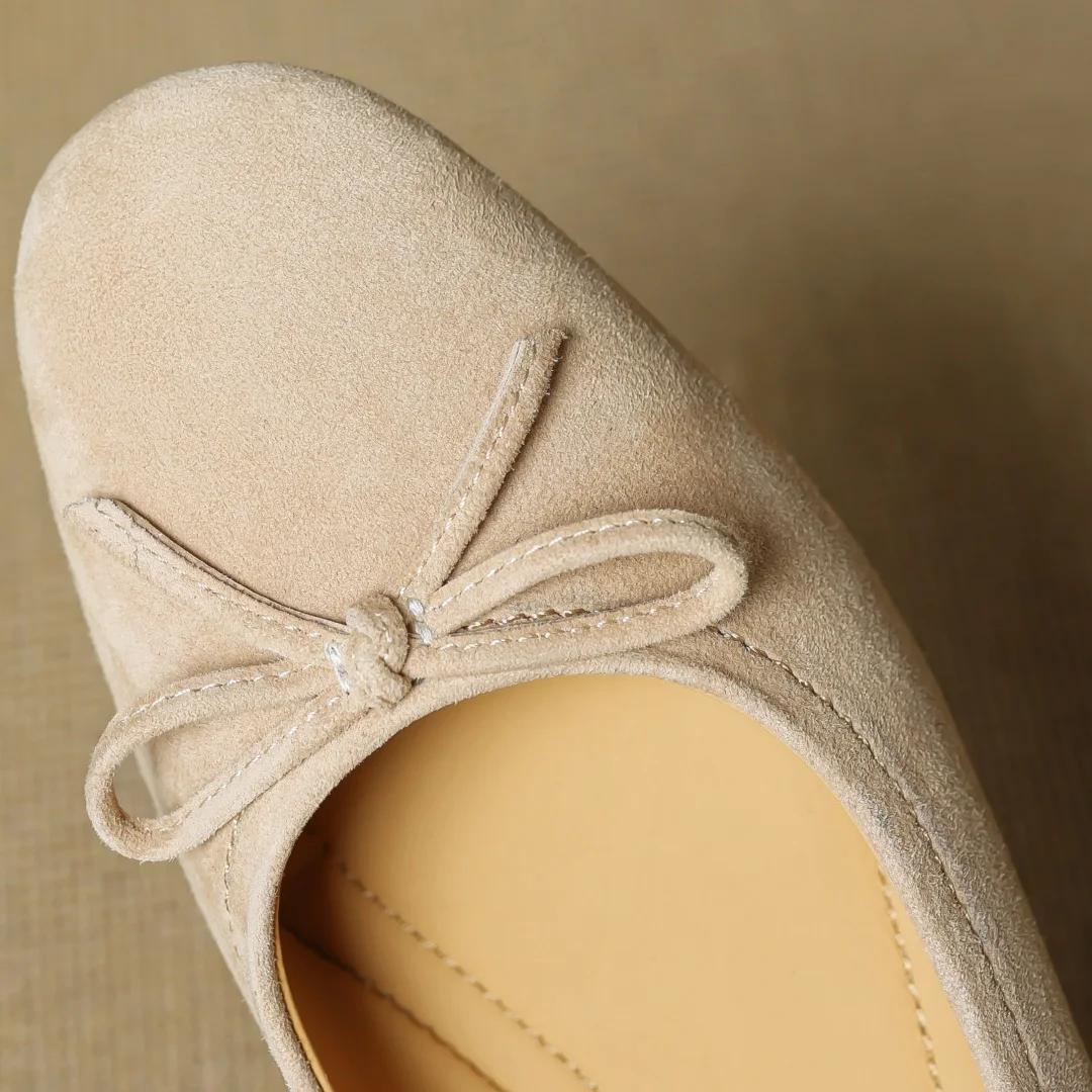 Grande taille 34-43 femmes en daim naturel cuir doux noeud papillon bout rond sans lacet ballerines 