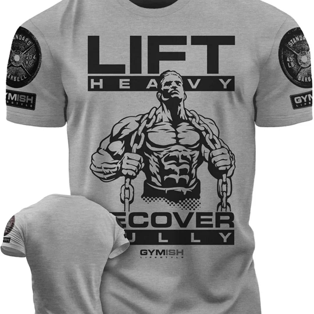 T-shirt col rond pour hommes, confortable et respirant, avec lettres imprimées, pour entraînement mu