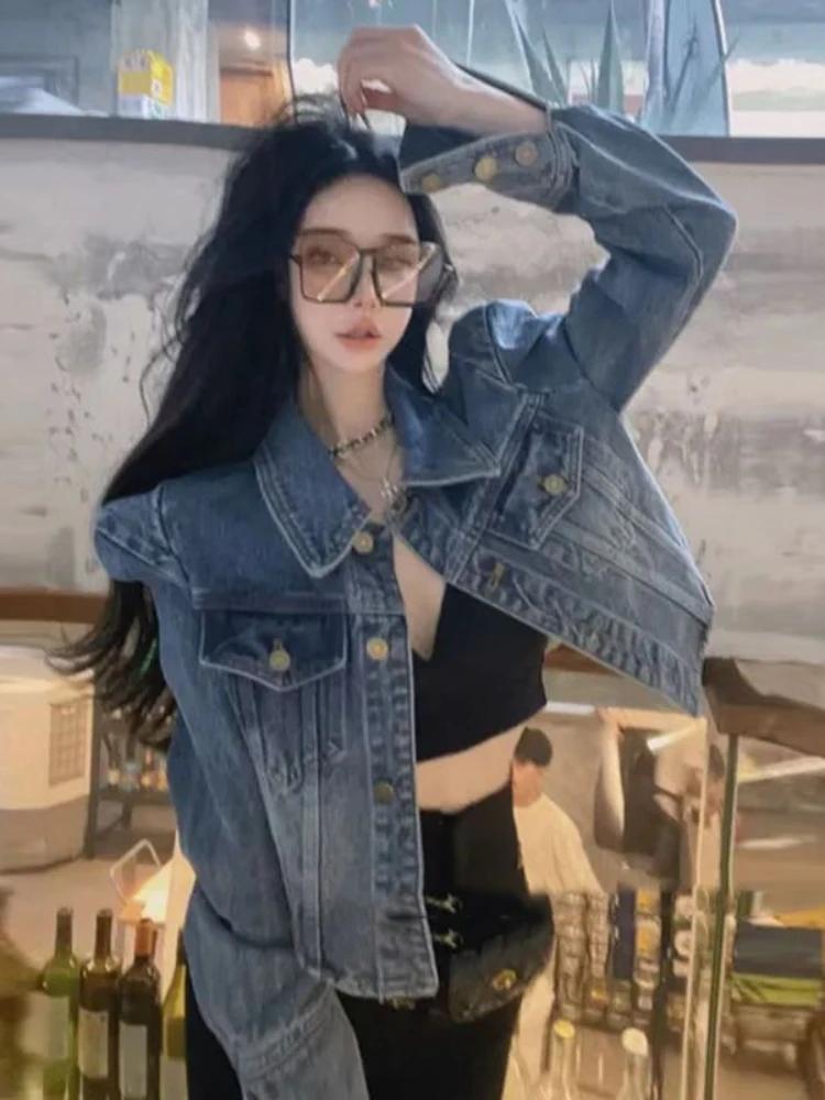 Vestes courtes en Denim pour femmes, Vintage américain, Design Chic, Hip Hop, Streetwear, vêtements 