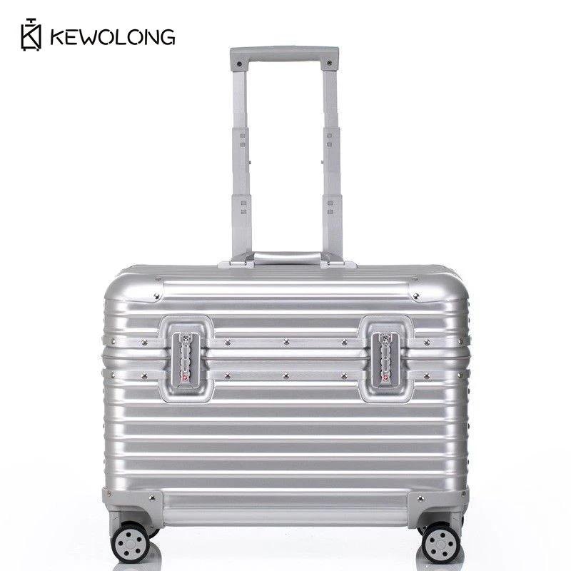 Valise en aluminium à coins arrondis, bagage cabine rigide à ouverture par le haut avec roulettes à 