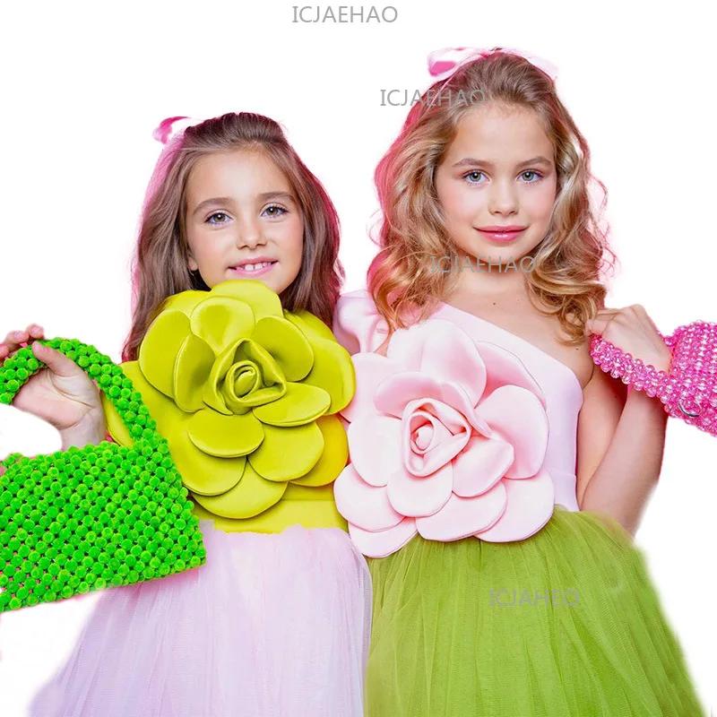 Robe de princesse 3D à fleurs pour enfants 2026, tenue de soirée formelle à manches courtes pour pet