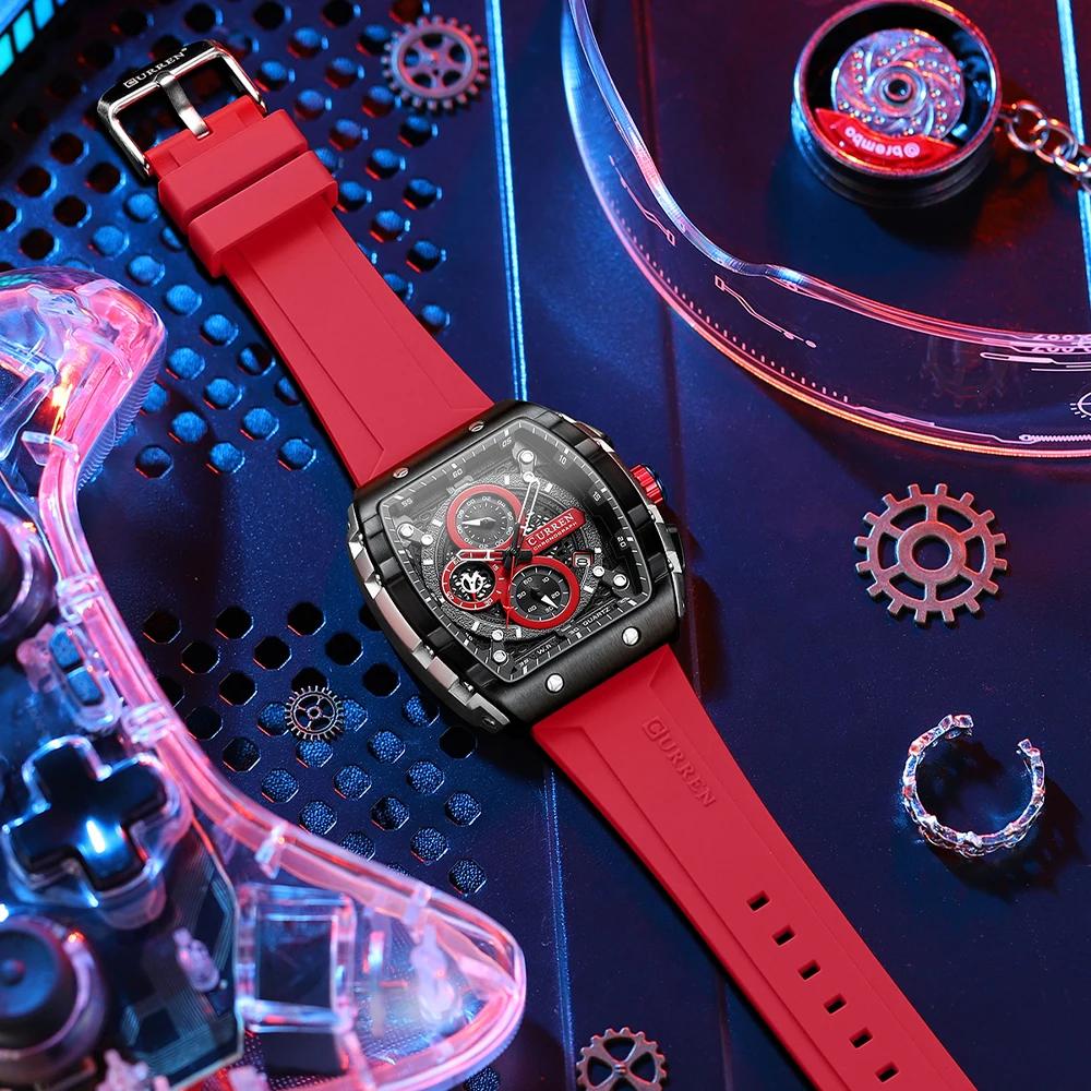 CURREN mode hommes montre marque unique design carré luxe quartz sport bande montres hommes étanche