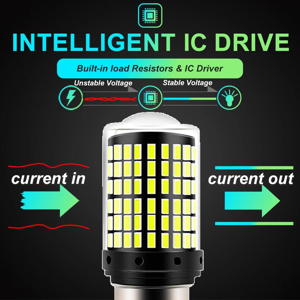 2pcs 1156 BA15S P21W BAU15S PY21W 7440 W21W P21/5W 1157 BAY15D 7443 3157 Ampoules LED 144smd CanBus 