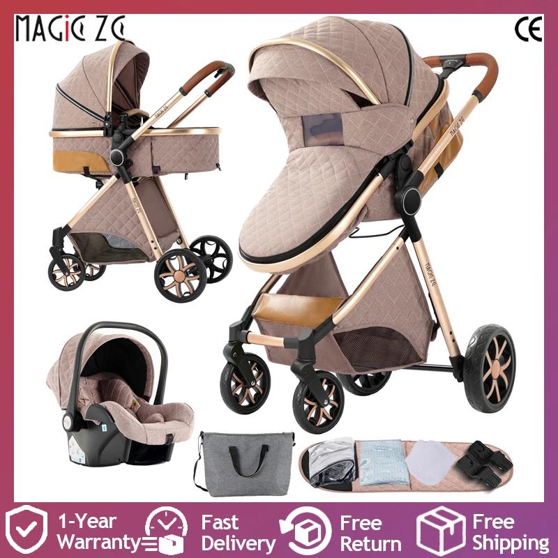 Poussette 3 en 1 bébé avec siège auto nacelle - Pliage compact et cadre léger pour voyages