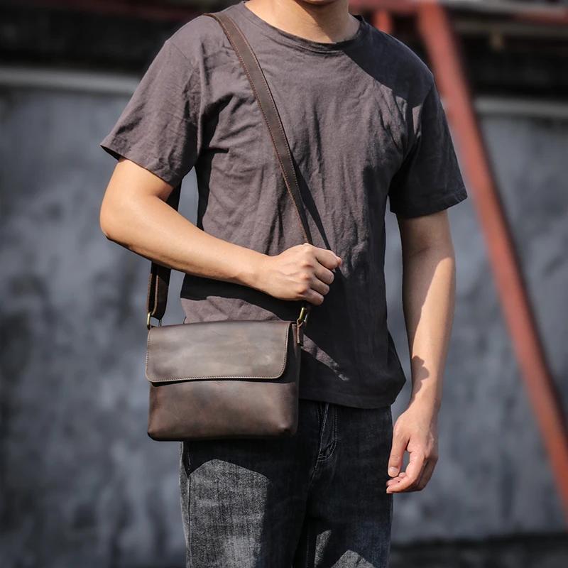 GURO-Sac messager vintage en cuir véritable pour homme, sac à bandoulière, cuir de vachette cheval, 